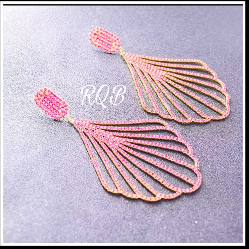 Pink Chandelier earrings Leaf Design Long